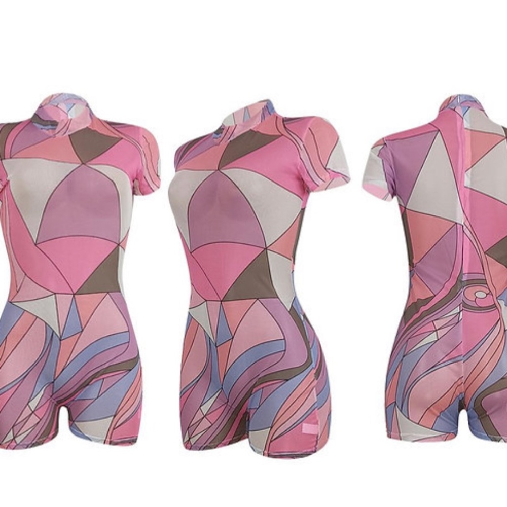Pink Abstract Romper - Picture 3 of 4